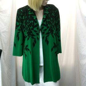 Ming Wang Green and Black Open Front Long Cardigan Jacket